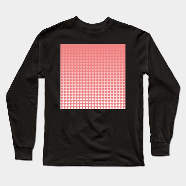 Gradient Coral and White Diamond Pattern Long Sleeve T-Shirt by OneLook